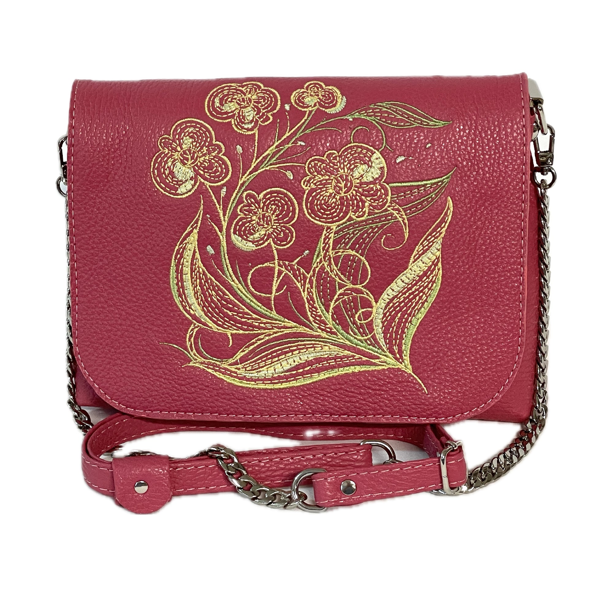 Mini Crossbody Embroidered Coral Leather