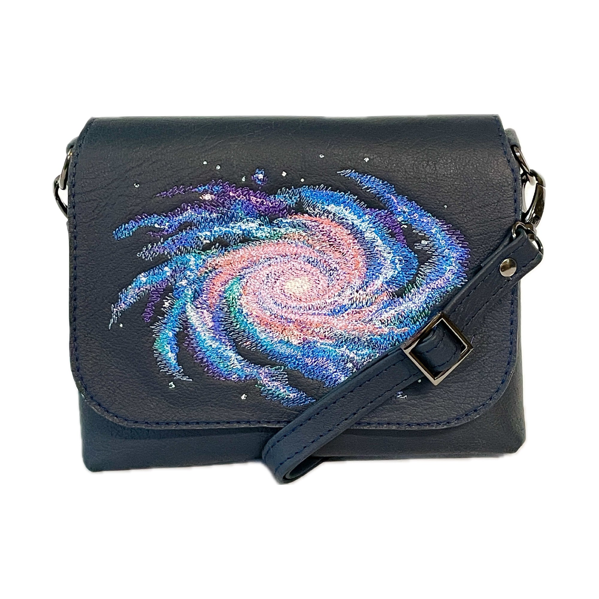 Mini Crossbody Milky Way Galaxy on Navy Leather