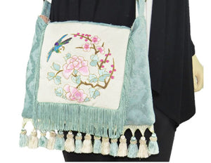 Asian Embroidered Boho Cottagecore Fringe Bag model 2