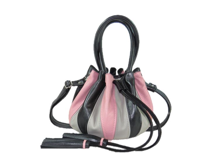 Black and Pink Leather Harlequin Cinch Bag table view