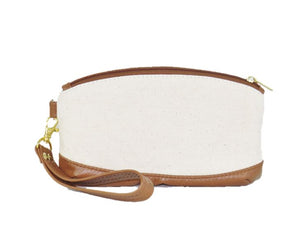 Canvas and Leather Embroidered Wristlet reverse side