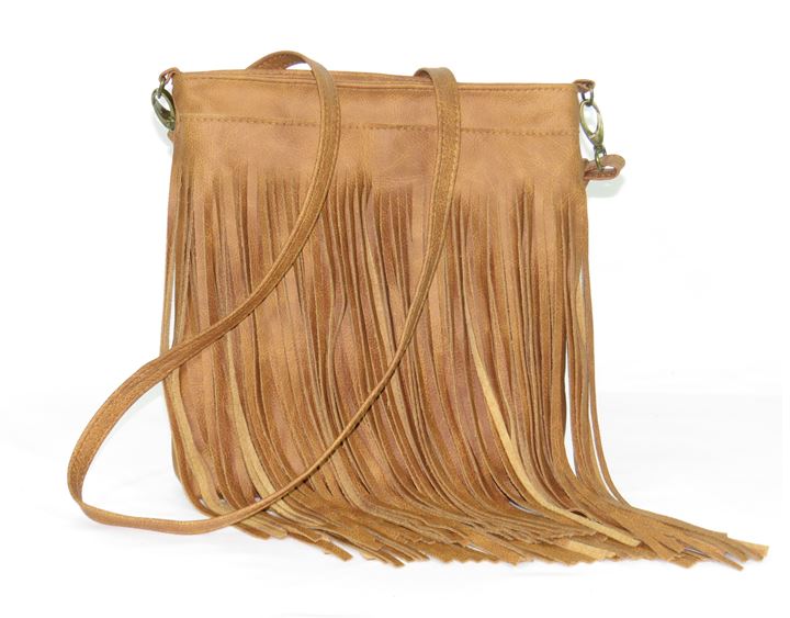 Golden Brown Leather Cross Body Fringe Bag