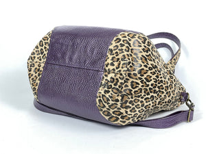 Sharla Satchel Metallic Purple and Leopard Print Leather