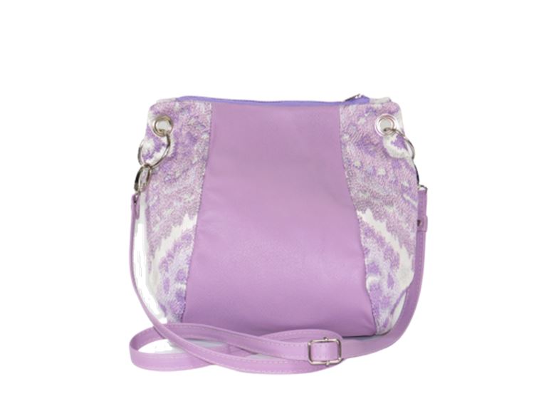 Lavender Leather and Tapestry Puff Pouch Cross Body