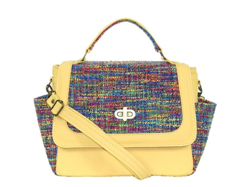 Yellow Leather and Rainbow Woven Flap Bag