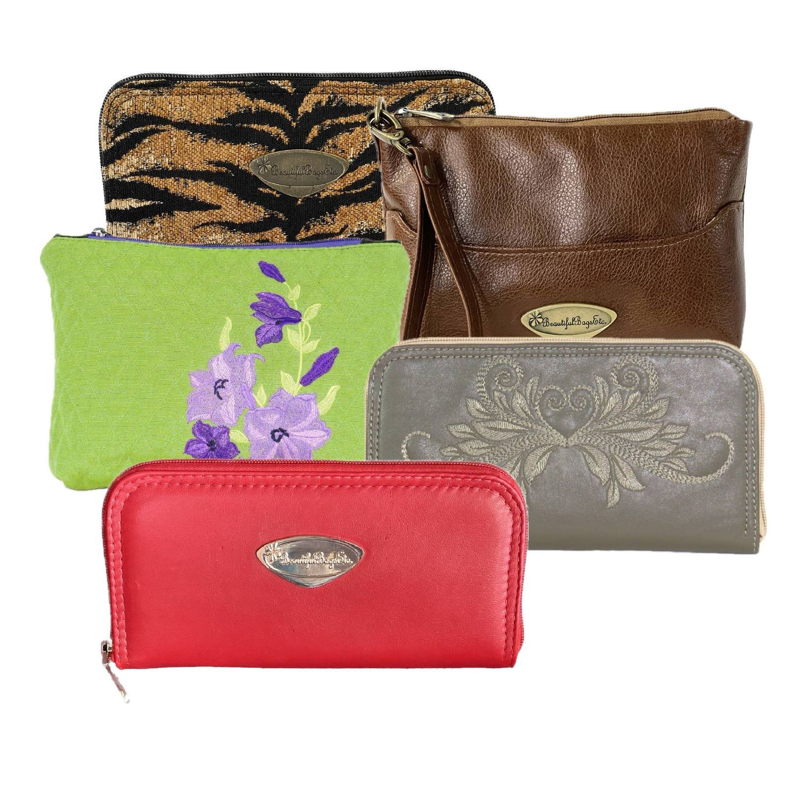 Leather and Tapestry wallets clutches and zipper pouches made in USA