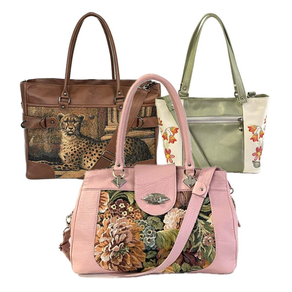 Leather and tapestry totes handmade in usa