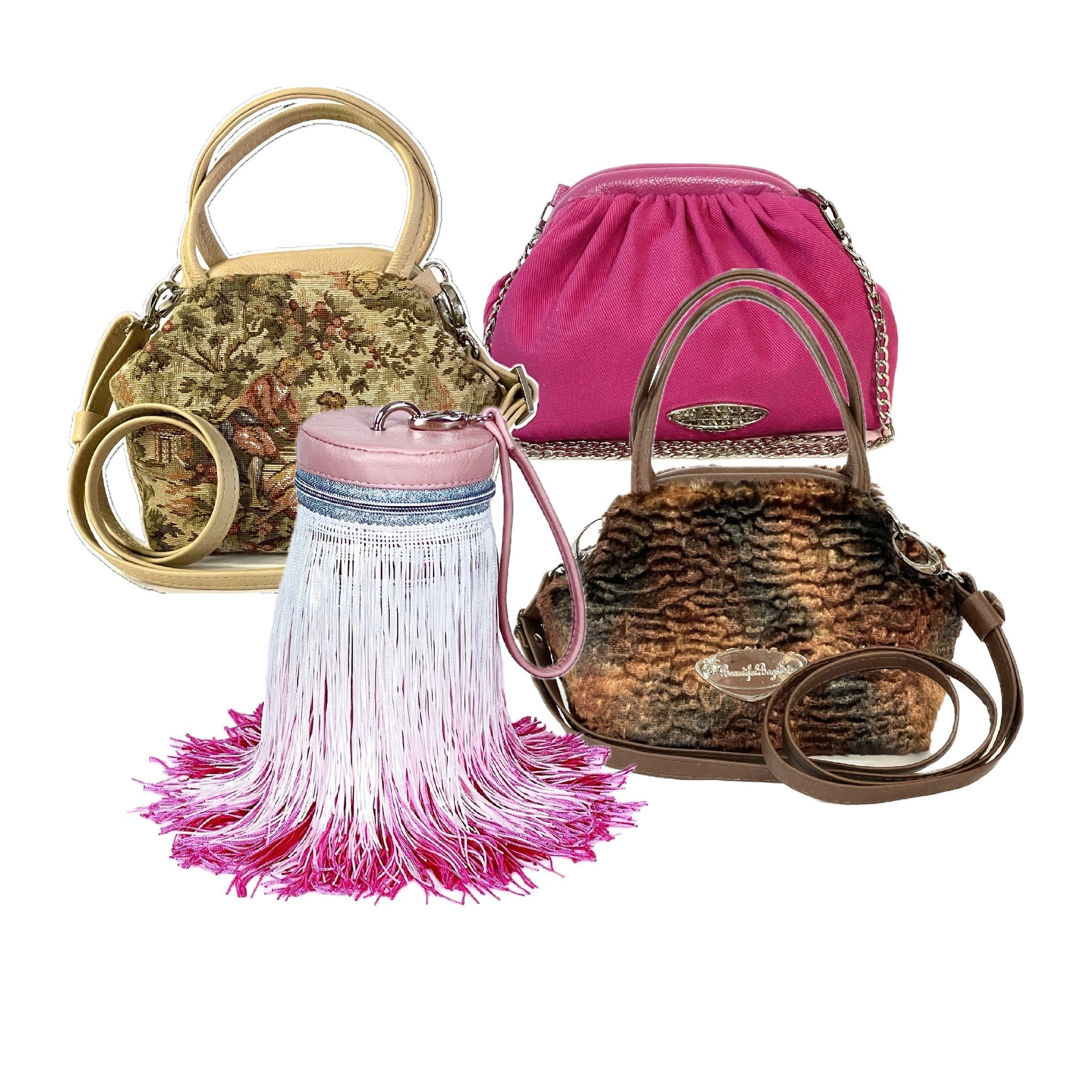 Handmade leather and tapestry mini bags made in USA