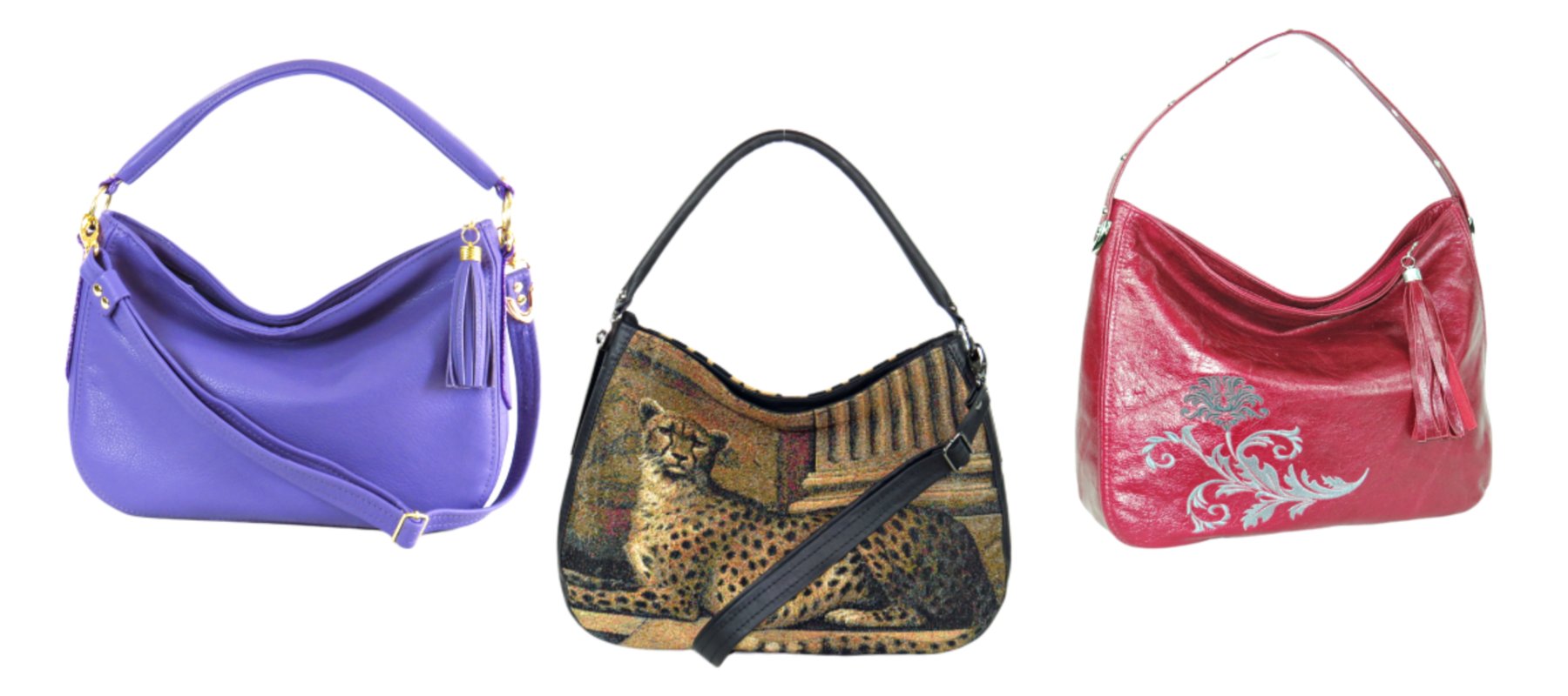 Genuine leather and tapestry Slouch Handbags made in USA