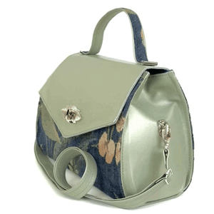 Clarisse Top Handle Satchel: Full-Grain Celadon Leather & Orchid Tapestry