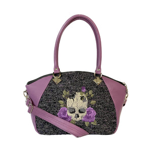Bella Black Tweed Orchid Leather Skull and Roses
