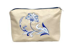 Blue Flower Leather Zipper Pouch