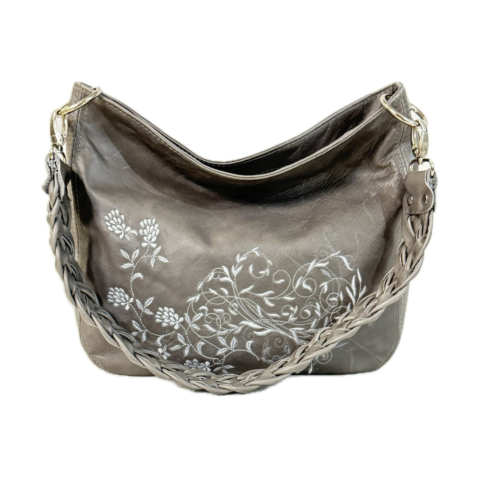 Cheyenne Slouchy Hobo – Windswept Floral on Grey Leather