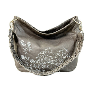 Cheyenne Slouchy Hobo – Windswept Floral on Grey Leather