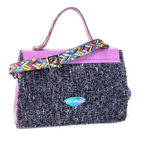 Clarisse Top Handle Flap Bag Leather and Black Tweed