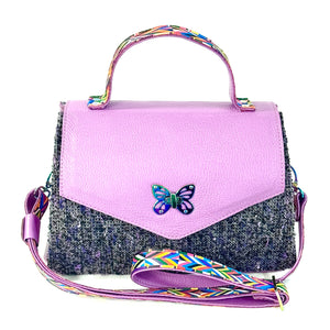 Clarisse Top Handle Flap Bag Leather and Black Tweed