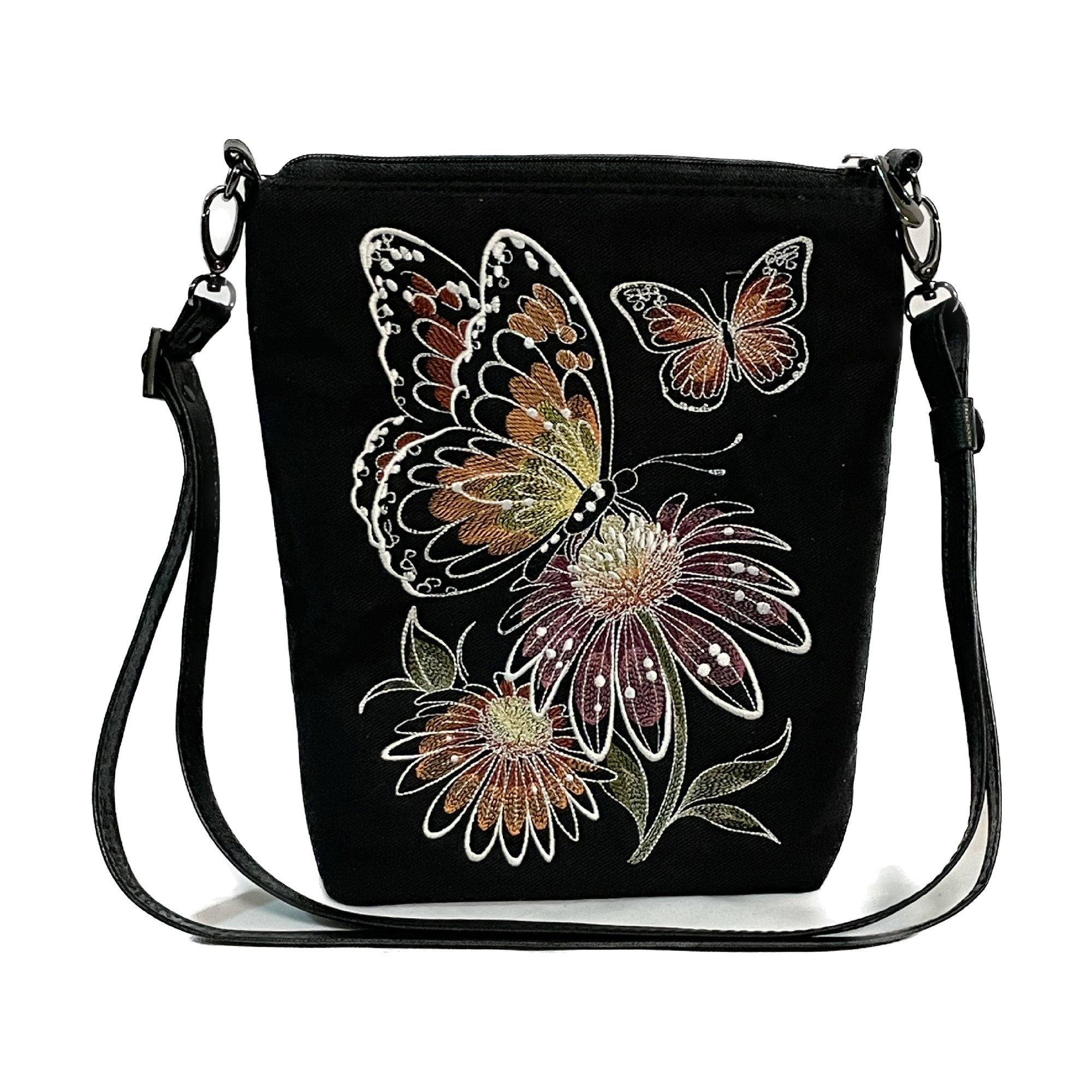 Claudia Crossbody Black Denim Butterfly and Floral