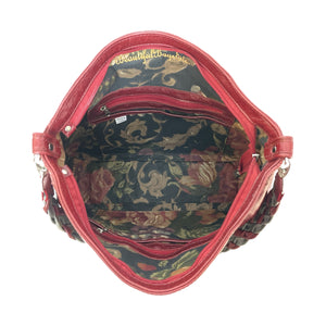 Embroidered Red Leather Slouchy Hobo