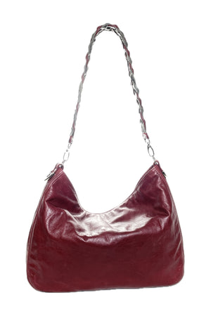 Embroidered Red Leather Slouchy Hobo
