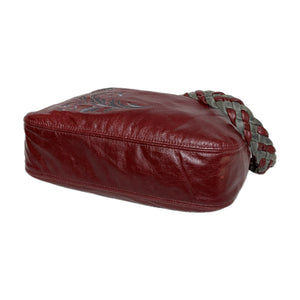 Embroidered Red Leather Slouchy Hobo