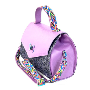 Clarisse Top Handle Flap Bag Leather and Black Tweed