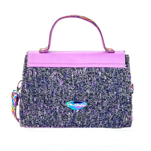 Clarisse Top Handle Flap Bag Leather and Black Tweed