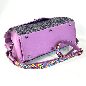 Clarisse Top Handle Flap Bag Leather and Black Tweed