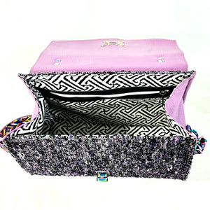 Clarisse Top Handle Flap Bag Leather and Black Tweed