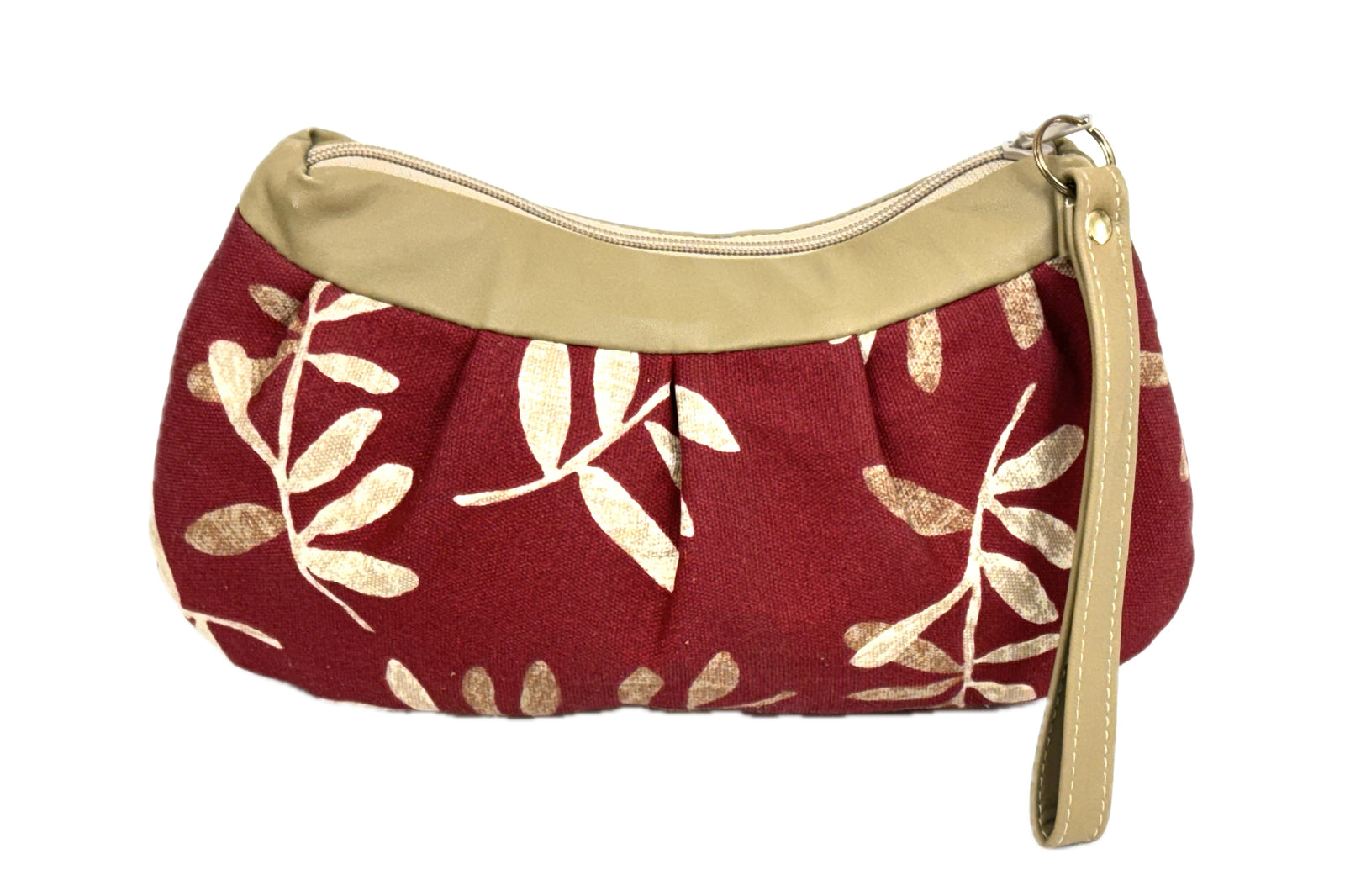 Lambskin and Red Botanical Print Wristlet