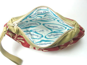 Lambskin and Red Botanical Print Wristlet