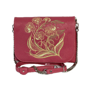 Mini Crossbody Embroidered Coral Leather