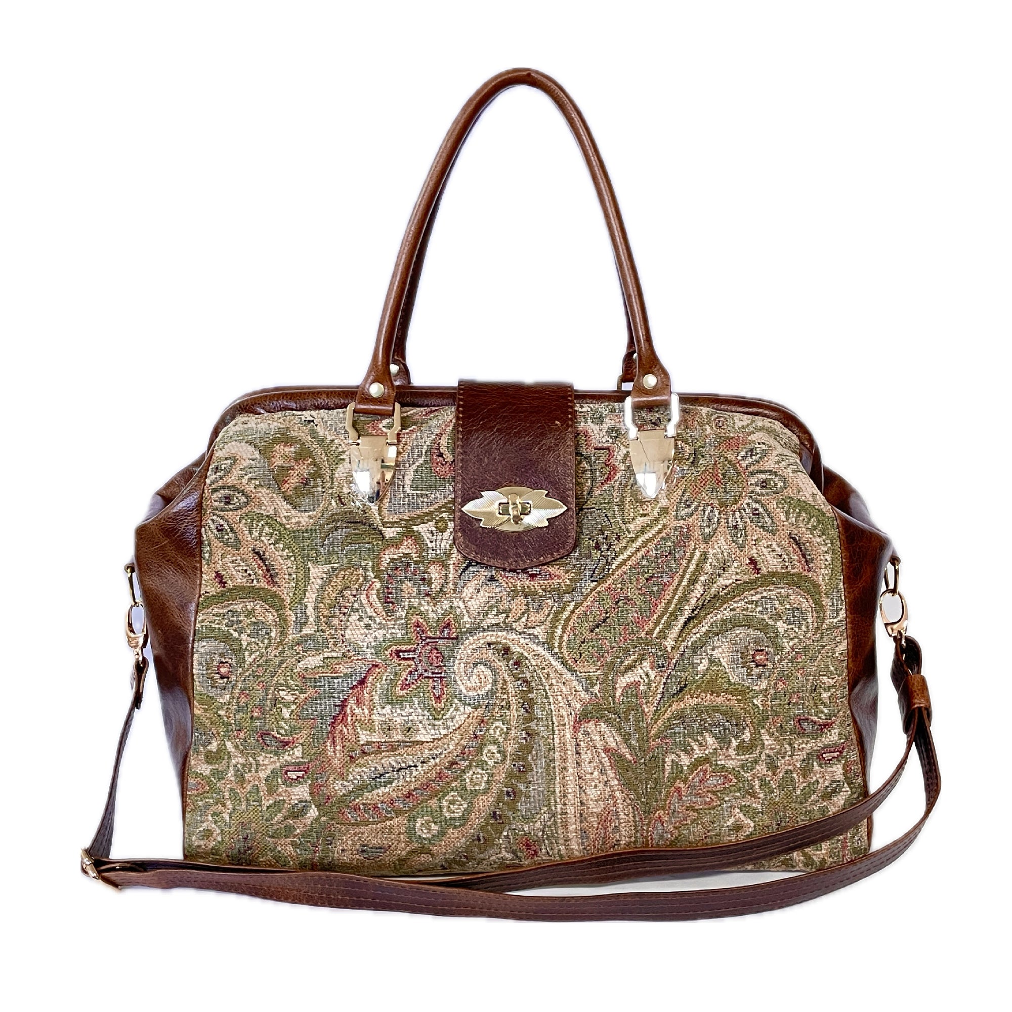 Paisley Tapestry and Leather Carpet Bag Weekender