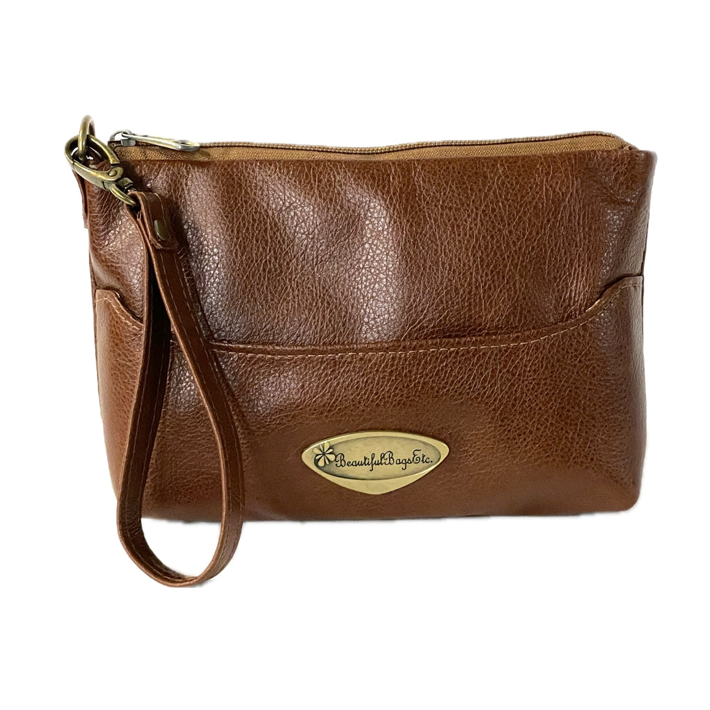 Pocket Zipper Pouch Brown Leather - BeautifulBagsEtc