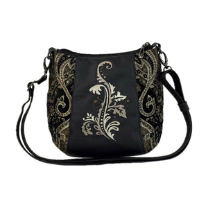 Poppi Crossbody Black Leather and Tapestry