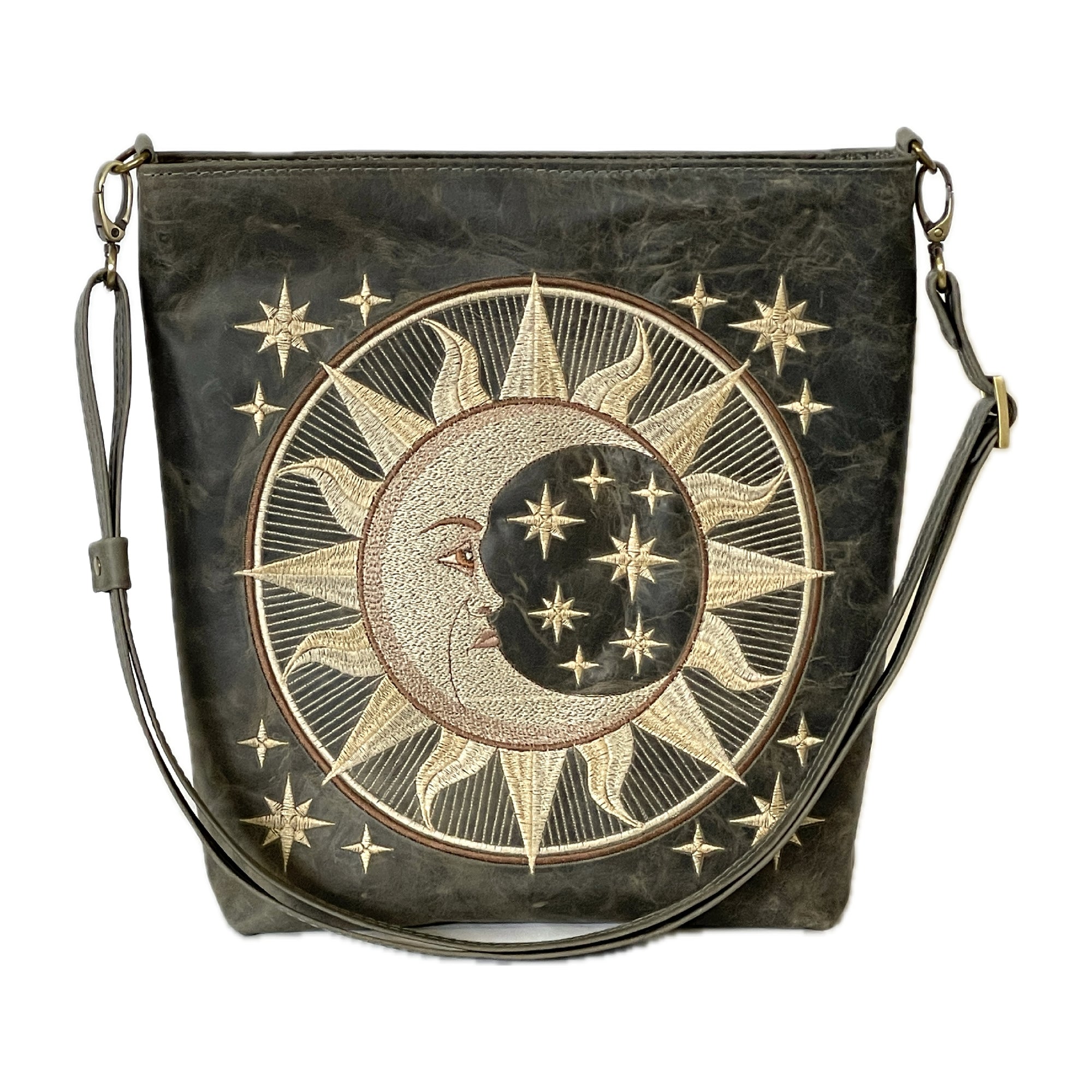 Sun Moon and Star Leather Crossbody Bag