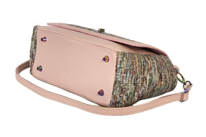 Top Handle Flap Bag Rainbow Tweed and Pink Leather