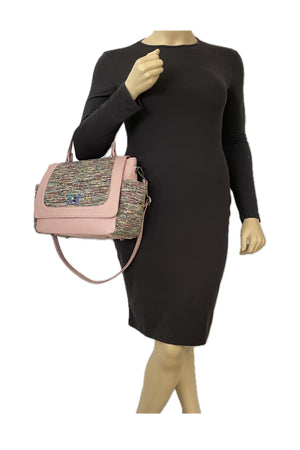 Top Handle Flap Bag Rainbow Tweed and Pink Leather
