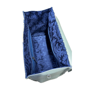 Clarisse Top Handle Satchel: Full-Grain Celadon Leather & Orchid Tapestry