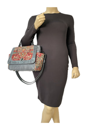 Top Handle Flap Bag RL Tapestry and Leather