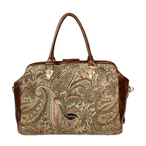 Paisley Tapestry and Leather Carpet Bag Weekender