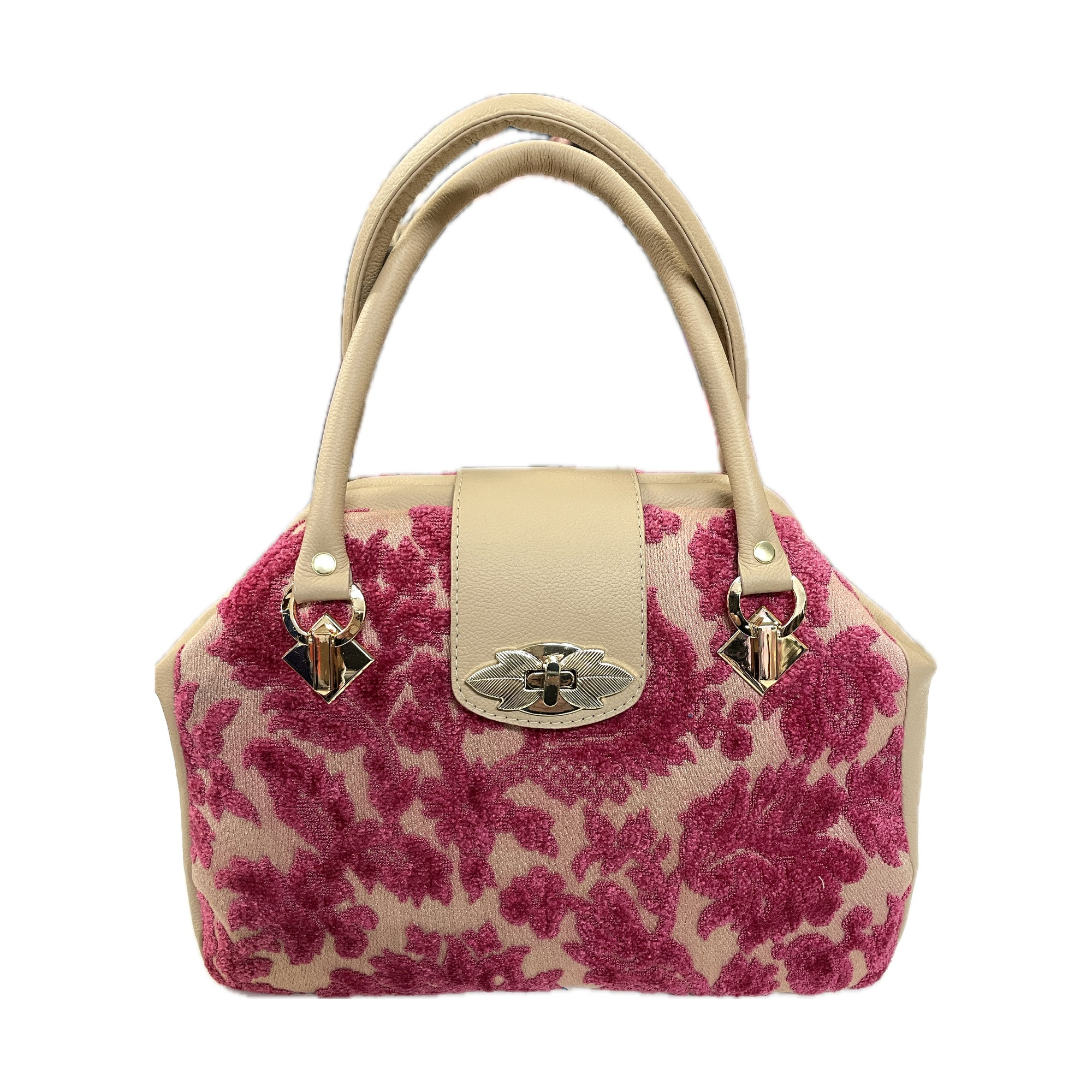 Annabelle Doctor Bag Fuchsia Cut Velvet and Leather