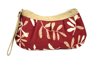 Lambskin and Red Botanical Print Wristlet