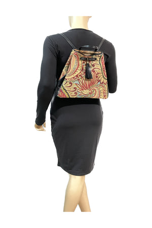 Lynette Backpack Tapestry & Black Leather