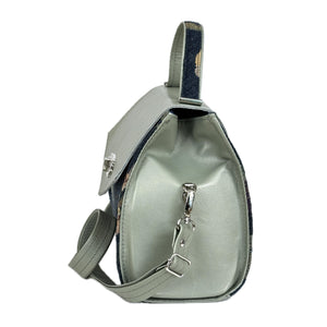 Clarisse Top Handle Satchel: Full-Grain Celadon Leather & Orchid Tapestry