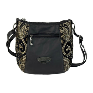 Poppi Crossbody Black Leather and Tapestry