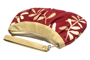 Lambskin and Red Botanical Print Wristlet