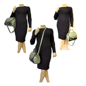 Clarisse Top Handle Satchel: Full-Grain Celadon Leather & Orchid Tapestry