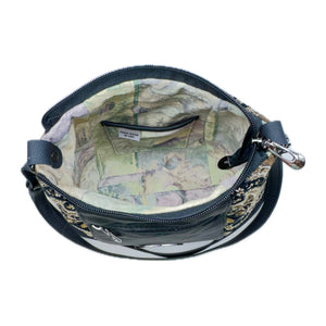 Poppi Crossbody Black Leather and Tapestry