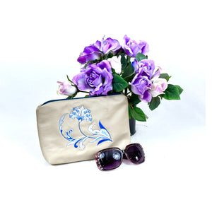 Blue Flower Leather Zipper Pouch