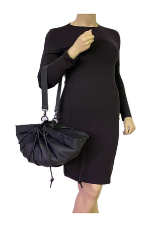 Fan Bag Black Cowhide Leather